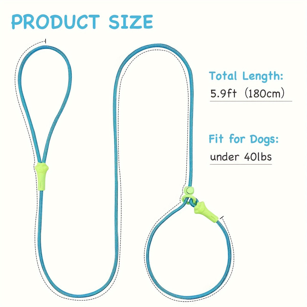 Laisse de Chien en Polyester 182.88 cm pour Chiens de Taille Petite à Moyenne Durable avec Collier Réglable et Arrêt de Sécurité