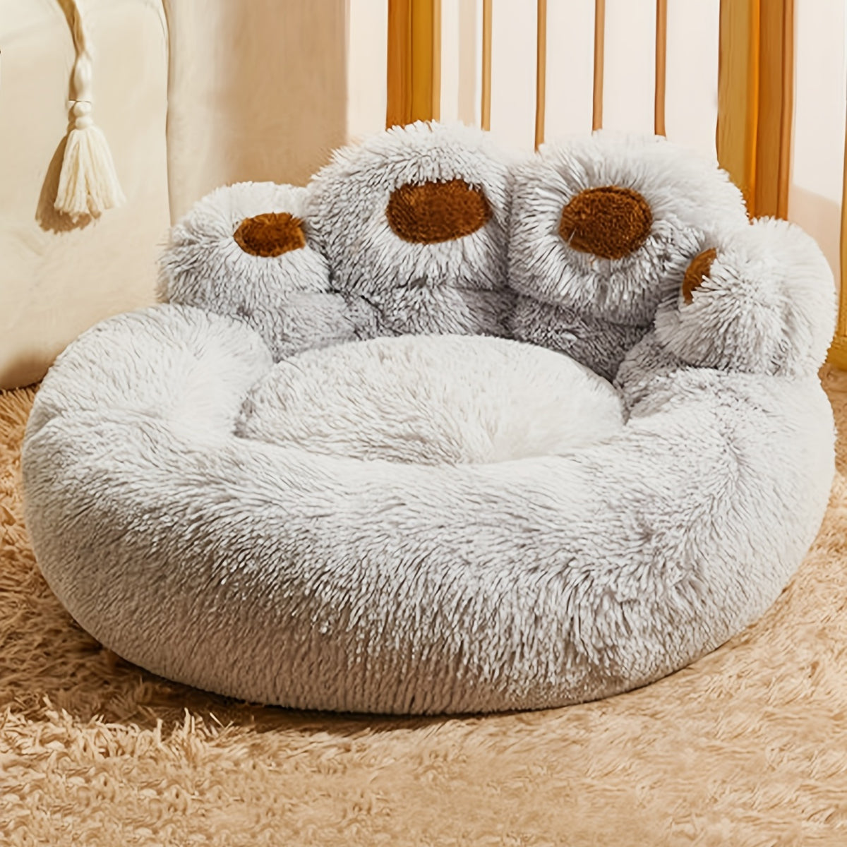 Canapé de Sommeil pour Animaux Domestiques en Peluche Douce et Longue pour Chien et Chat avec Couette Chaud pour l'Hiver