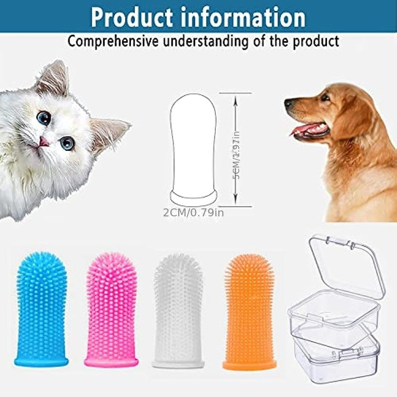 Brosses à Dents pour Chiens de Différentes Couleurs 4pcs Soins Dentaires pour Animaux de Compagnie Brosse à Doigt Anti-Calcification Silicone Alimentaire Brosse à Dents Complètement Fini à 360°